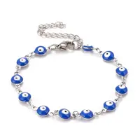 Enamel Oval with Evil Eye Link Chains Bracelet