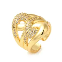 Adjustable Brass Micro Pave Clear Cubic Zirconia Open Cuff Rings for Women