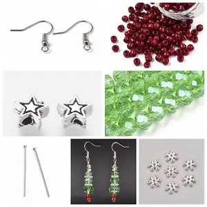 DIY Christmas Theme Glass & Brass Dangle Earring Making Kits