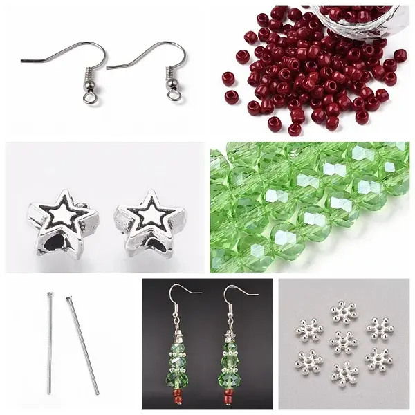 DIY Christmas Theme Glass & Brass Dangle Earring Making Kits