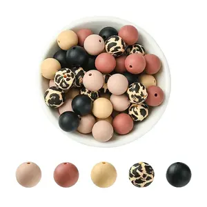 50Pcs 5 Styles Round Silicone Focal Beads