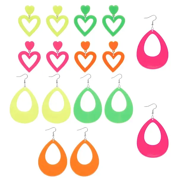 8 Pairs 8 Style Acrylic Heart & Teardrop Dangle Stud Earrings with Steel Pins for Women