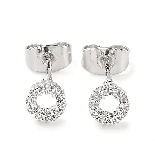 Brass Micro Pave Cubic Zirconia Stud Earrings