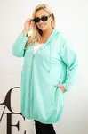 Kesi Dámská mikina Plus Size bavlněná s kapucí a zipem mátová