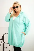 Kesi Dámská mikina Plus Size bavlněná s kapucí a zipem mátová