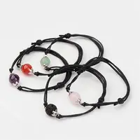 Adjustable Natural Gemstone and Waxed Cotton Cord Bracelets