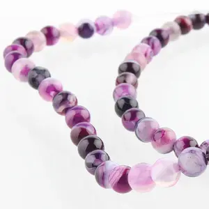 Natural Striped Agate/Banded Agate Round Bead Strands