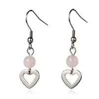 Heart Natural Rose Quartz Dangle Earrings