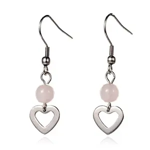 Heart Natural Rose Quartz Dangle Earrings