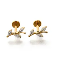 F136 Titanium Micro Pave Clear Cubic Zirconia Leaf Labrets