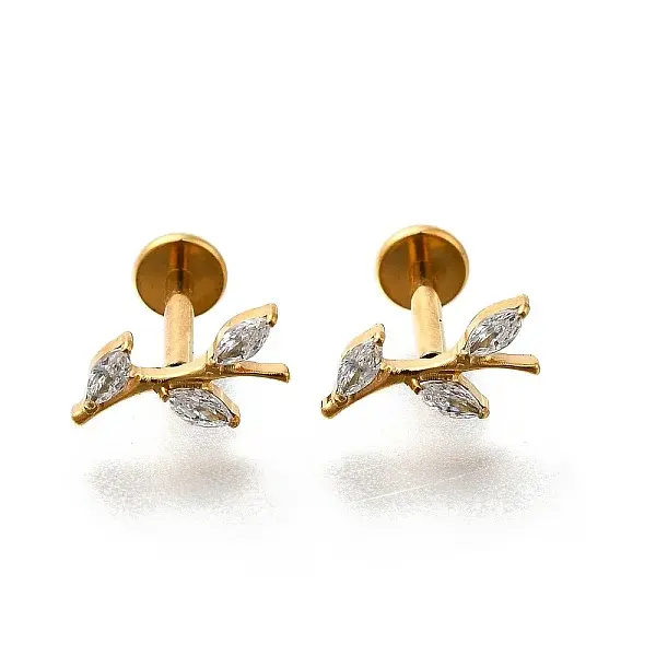 F136 Titanium Micro Pave Clear Cubic Zirconia Leaf Labrets