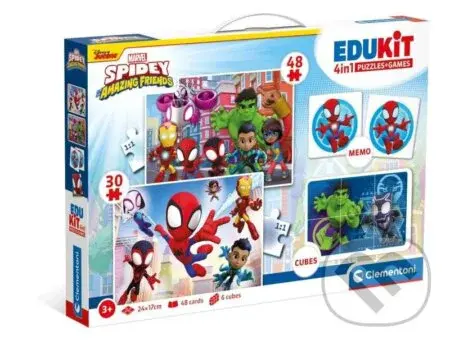 Edukit Spidey a jeho úžasní přátelé 4v1 (pexeso, 48 + 30 puzzle, 6 kostek) - hra z kategorie 15 - 60 dílků