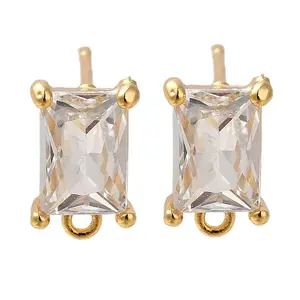 Brass Clear Cubic Zirconia Stud Earrings Finding for Women
