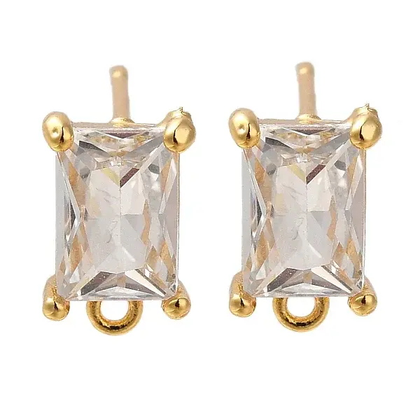 Brass Clear Cubic Zirconia Stud Earrings Finding for Women
