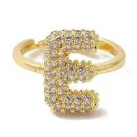 Rack Plating Letter Brass Micro Pave Clear Cubic Zirconia Adjustable Rings for Women