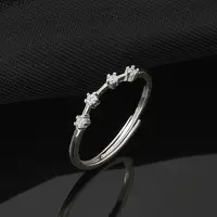 Constellations Rhodium Plated 925 Sterling Silver Micro Pave Clear Cubic Zirconia Adjustable Rings for Women