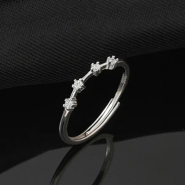 Constellations Rhodium Plated 925 Sterling Silver Micro Pave Clear Cubic Zirconia Adjustable Rings for Women
