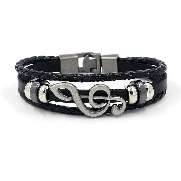 Cowhide Leather Braided Cords Triple Layer Multi-strand Bracelet