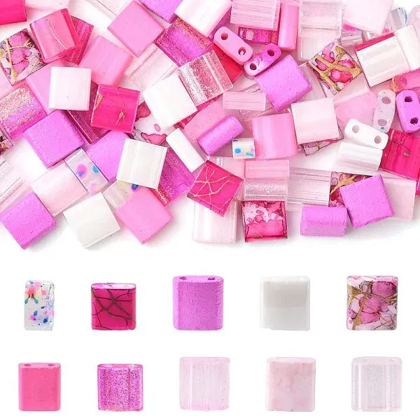 100Pcs 10 Styles 2-Hole Drawbench Glass Seed Beads