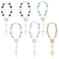 6Pcs 6 Colors Glass Pearl Rosary Bead Bracelets Set