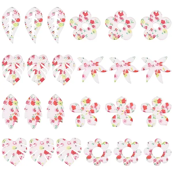 32Pcs 8 Style Transparent Acrylic Pendants