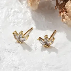 Brass Micro Pave Clear Cubic Zirconia Stud Earrings