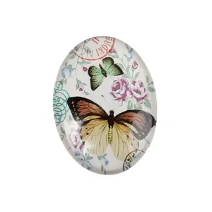 Butterfly Printed Glass Oval Cabochons