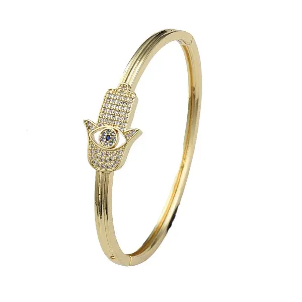 Cubic Zirconia Hamsa Hand Hinged Bangle