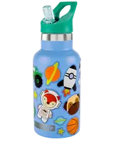 SKIP HOP Láhev s nálepkami se slámkovým náústkem nerezová modrá 4r+, 380 ml