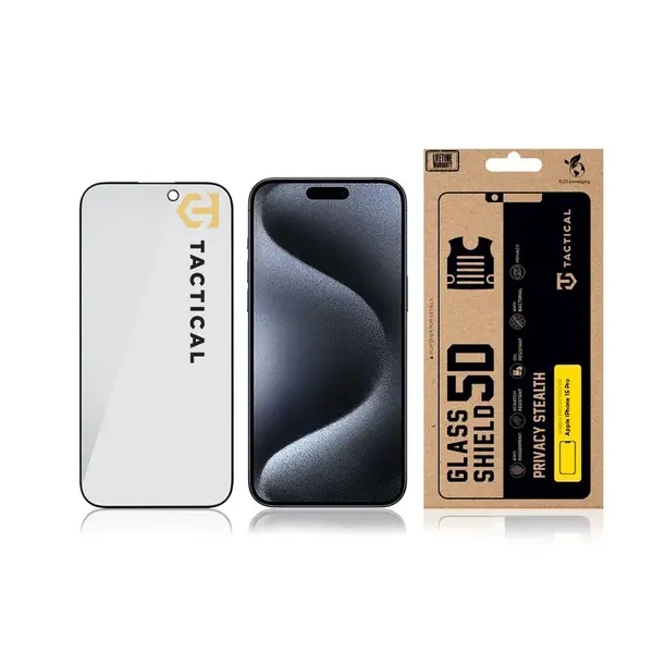 Ochranné sklo Tactical Glass Shield Privacy Stealth 5D pro Apple iPhone 15 Pro, černá