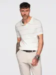 Ombre Men's horizontal striped viscose polo shirt - white and beige