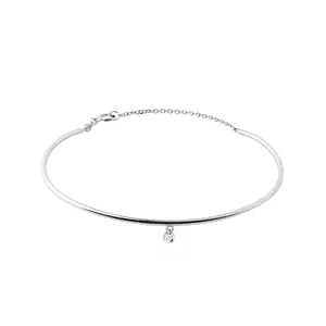Pevný náramek s diamantem a řetízkem v bílém zlatě KLENOTA