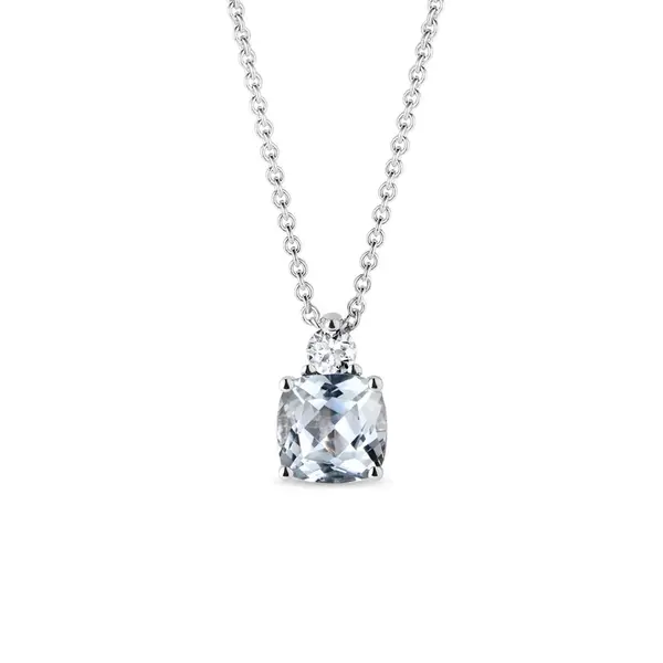 Náhrdelník z bílého zlata s akvamarínem a diamantem KLENOTA