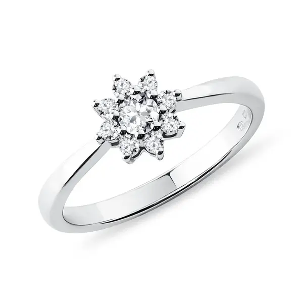 Diamantový prsten z bílého zlata ve tvaru kytičky KLENOTA