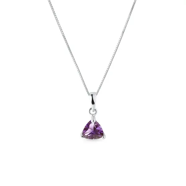 Náhrdelník z bieleho zlata s ametystom vo výbruse trilion KLENOTA
