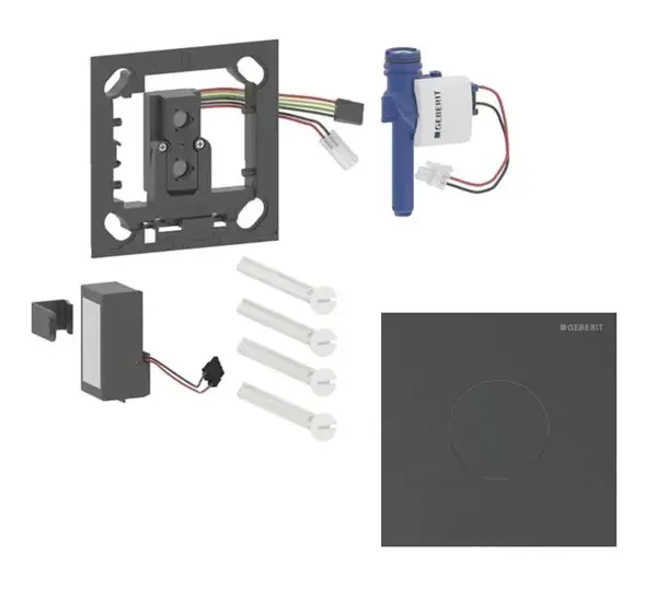 Geberit - Elektronické ovládání splachování pisoárů typ 40, bateriové napájení, easy to clean, Bluetooth, kartáčovaný černý chrom 116.034.QD.1