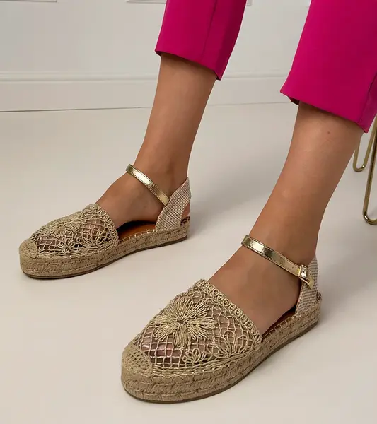 Gemre Golden perforated espadrille sandals Santos