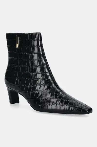 Kožené členkové topánky Tommy Hilfiger TH SQUARE TOE CROC KITTEN BOOTIE