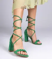 marka niezdefiniowana Green lace-up block heel sandals Elesinda