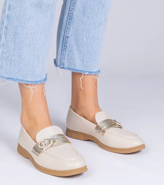 marka niezdefiniowana Beige faux leather loafers with rhinestones Berita