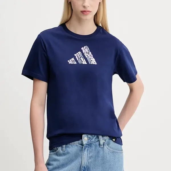 Bavlněné tričko adidas dámské, tmavomodrá barva, JM4439
