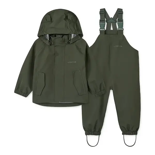 Dětská bunda a kalhoty Liewood Manu Rainwear Set zelená barva, LW19910