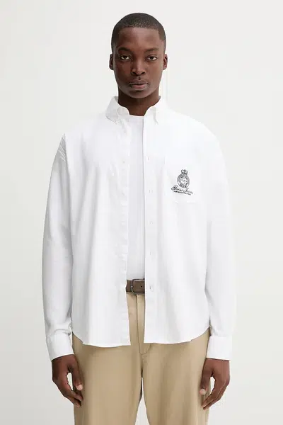 Bavlněná košile Guess Jeans pánská, bílá barva, regular, s límečkem button-down, M5YH64 WHFK1
