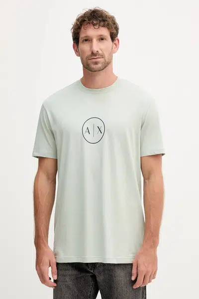 Bavlněné tričko Armani Exchange pánské, zelená barva, s potiskem, XM001853 AF10356