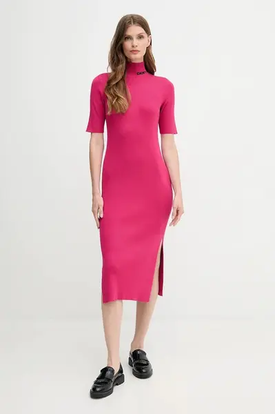 Šaty Dkny růžová barva, midi, přiléhavé, DJ5R0751