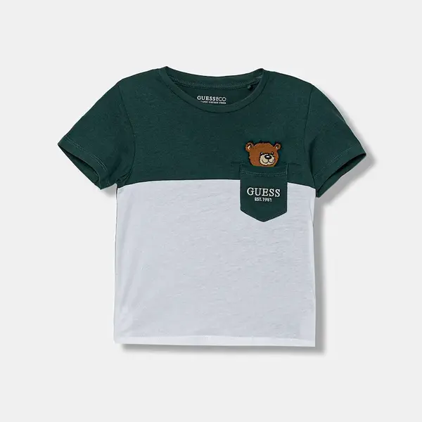 Dětské bavlněné tričko Guess zelená barva, s aplikací, N5YI11 K8HM4