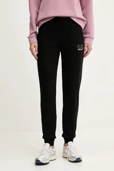 Tepláky EA7 Emporio Armani dámské, černá barva, s potiskem, AF15831.7W000538