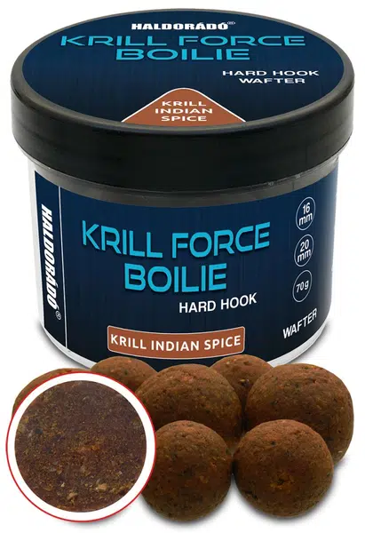 Haldorádó tvrzené boilie krill force hard hook boilies wafters 70 g 16/20 mm - indian spice