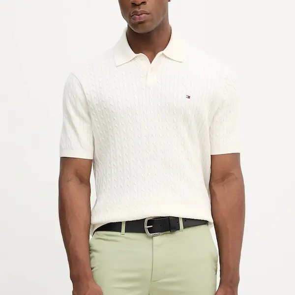Bavlněné polo tričko Tommy Hilfiger pánské, béžová barva, MW0MW40701