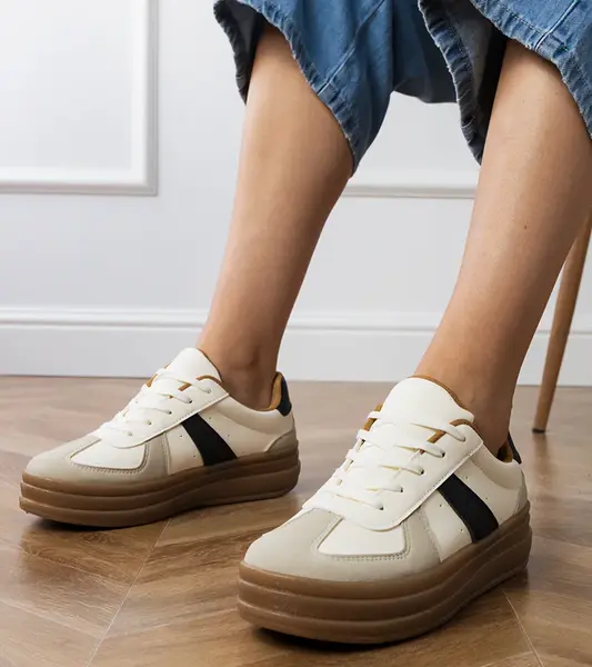 marka niezdefiniowana Beige women's platform sneakers Serila